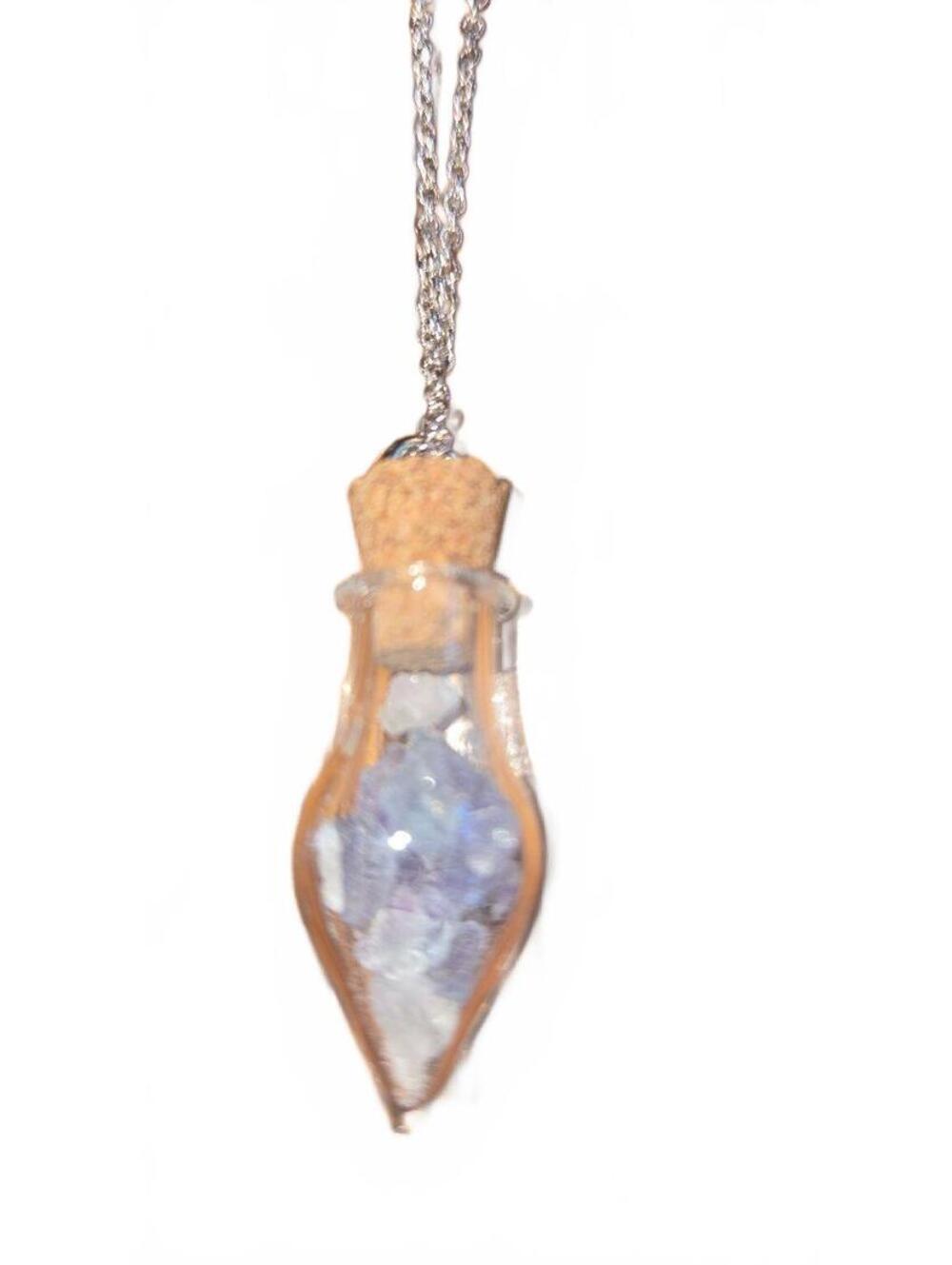 Glass Bottle Pendant Florite filled Necklace with Cork